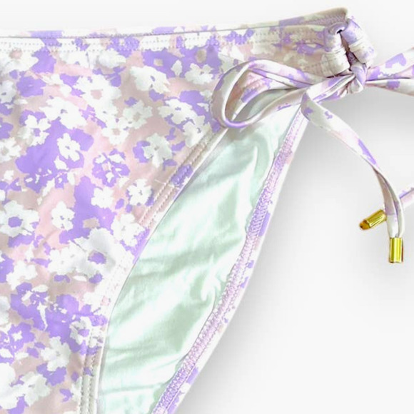 Peony Lavender Fleur Tie Side Bikini Bottom All Over Pattern Mid Rise Purple 6 - Picture 2 of 9